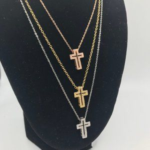 NEW Cross Necklace Cubic Zirconia 18 inch Stainless Steel